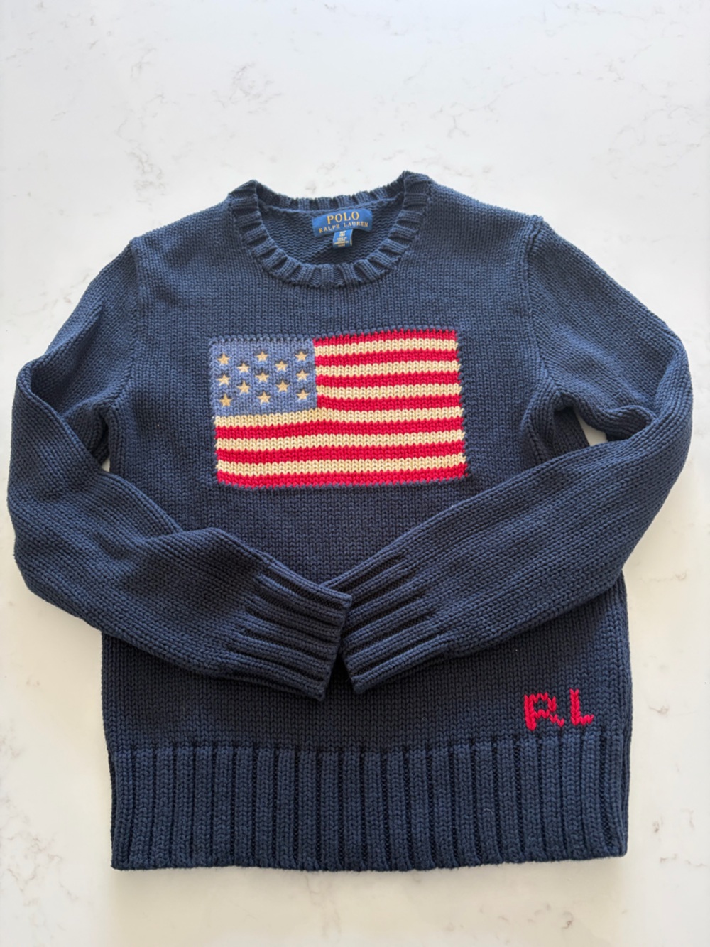 Polo by Ralph Lauren Navy Crewneck Sweater with American Flag